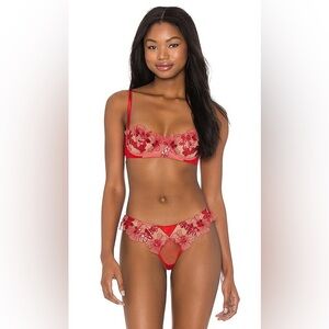 Fleur du Mal Red Violet Balconette Bra Rouge Floral Embroidered Bra